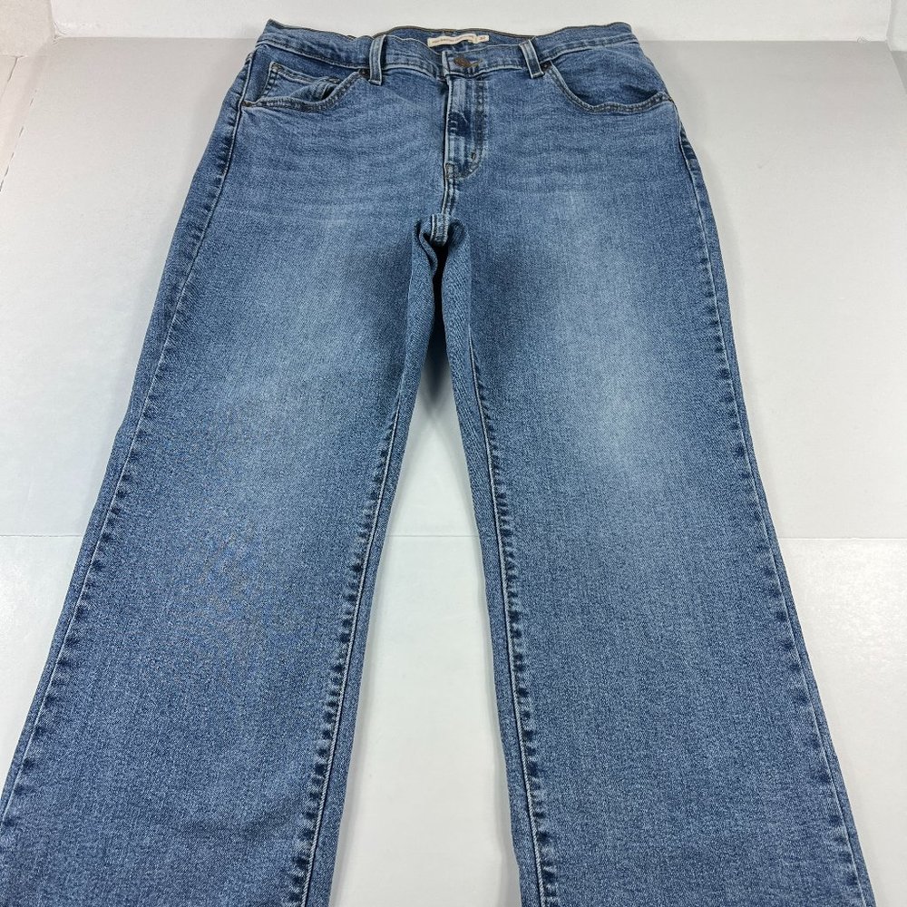 Levi's Jean Women 32 High Waisted Crop Flare Nip At the Bud Blue Stretch Denim